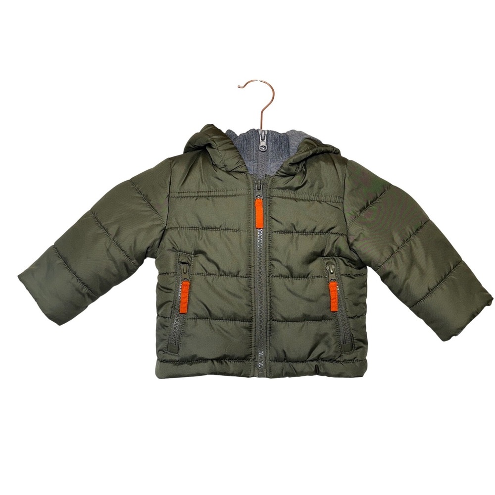 Rothschild Baby Boys Olive Green Hooded Puffer Jacket Fleece Lined 3/6M